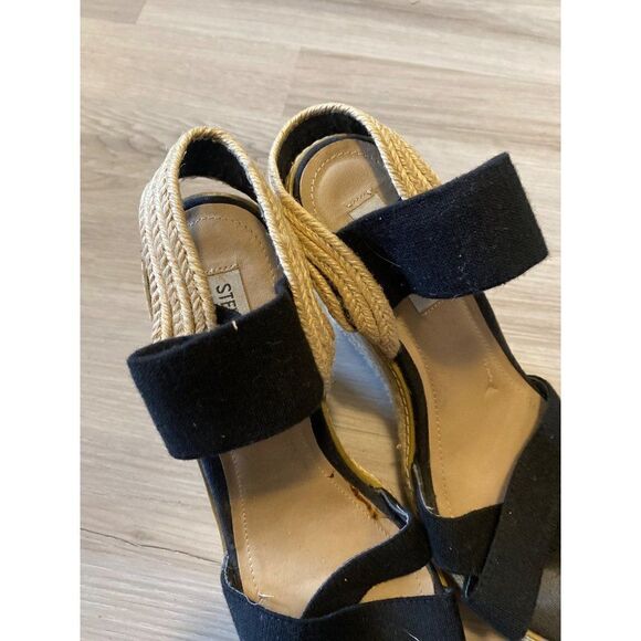 Steve Madden Eira, women’s black open toed espadrille high wedges size 9.5 - Picture 3 of 9